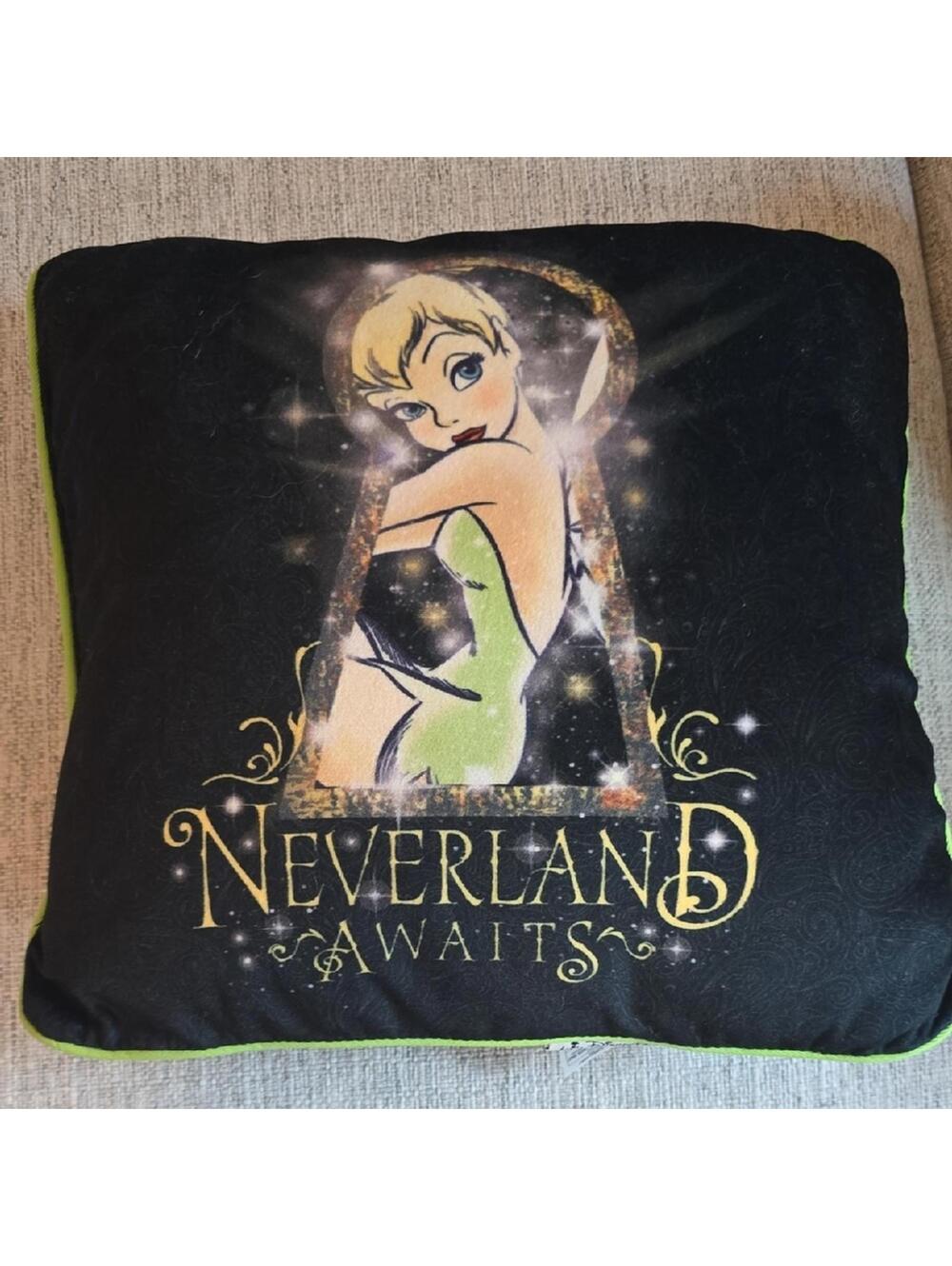Tinkerbell Neverland Awaits Plush Pillow Disney Parks 12 X 12 inch